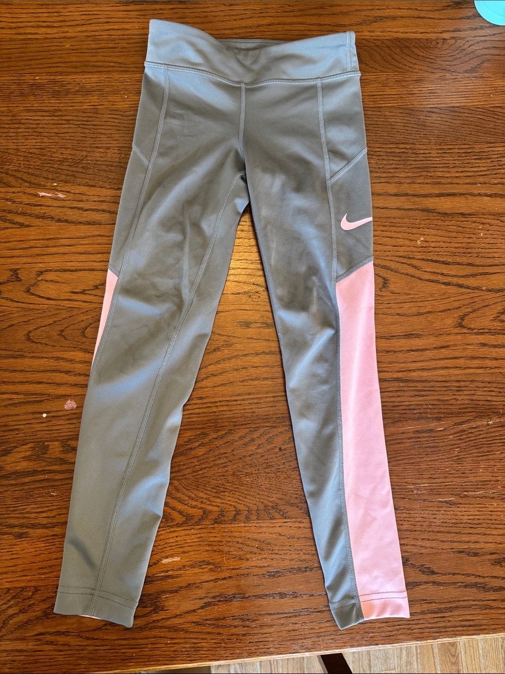 Nike Girls Gray Leggings with Pink Side Panels size XS